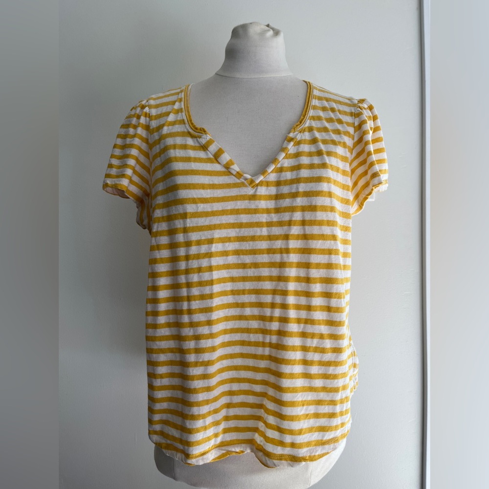 Anthropologie Yellow Stripe V-neck T-Shirt